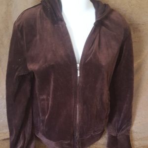 Brown velour zip up sweatshirt